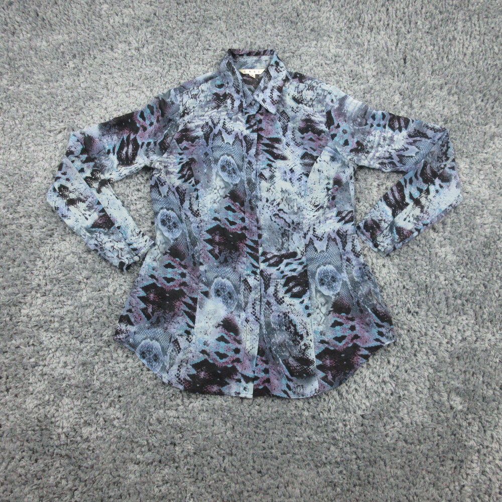 CAbi Shirt Womens Small Blue Black Geometric Long Sleeve Button Up